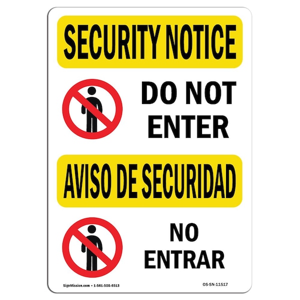 OSHA Security Sign, 3.5" Height, 5" Width, Do Not Enter, Landscape, SN-D-35-L-11517-10PK